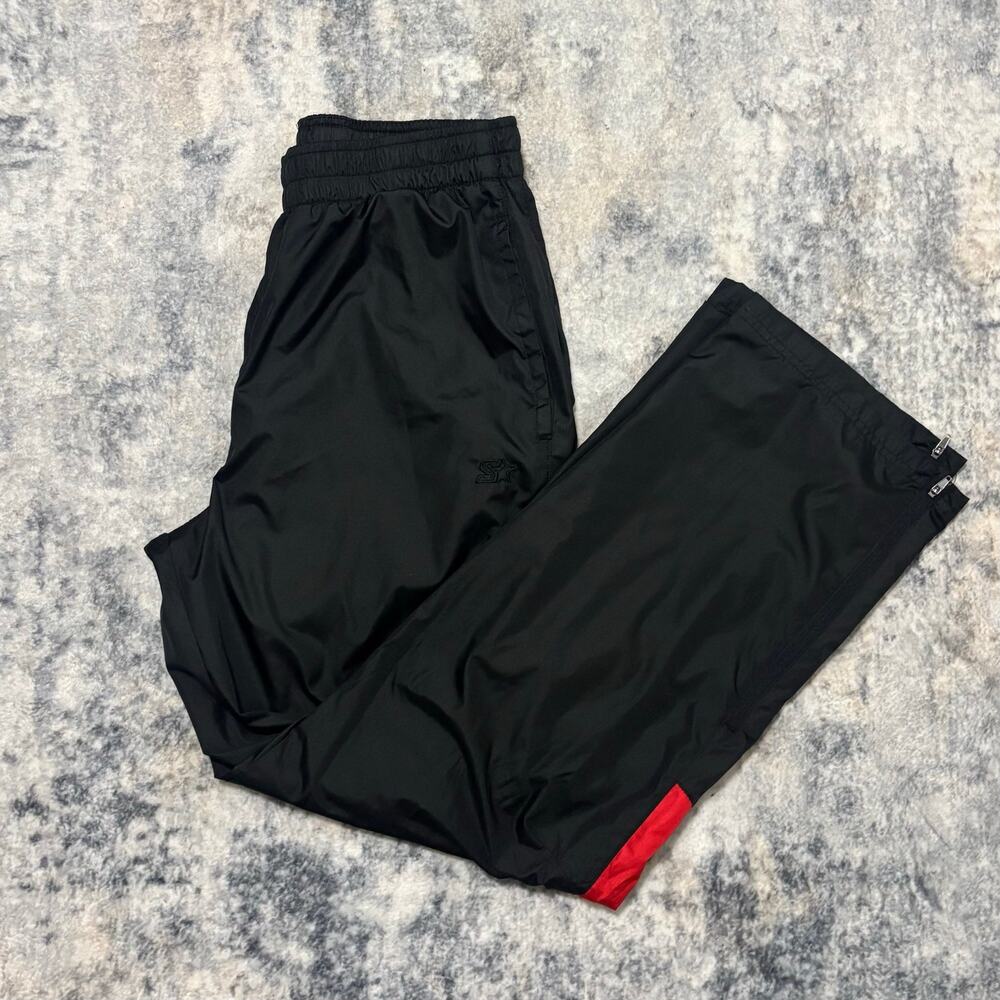 Vintage Starter Nylon Track Pants Mens Medium Black Red Stripe Ankle Zip